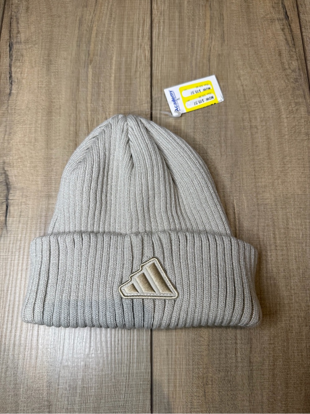 Adidas Beige Ribbed Cuffed Beanie NWT Neutral Logo Knit Winter Hat OSFM